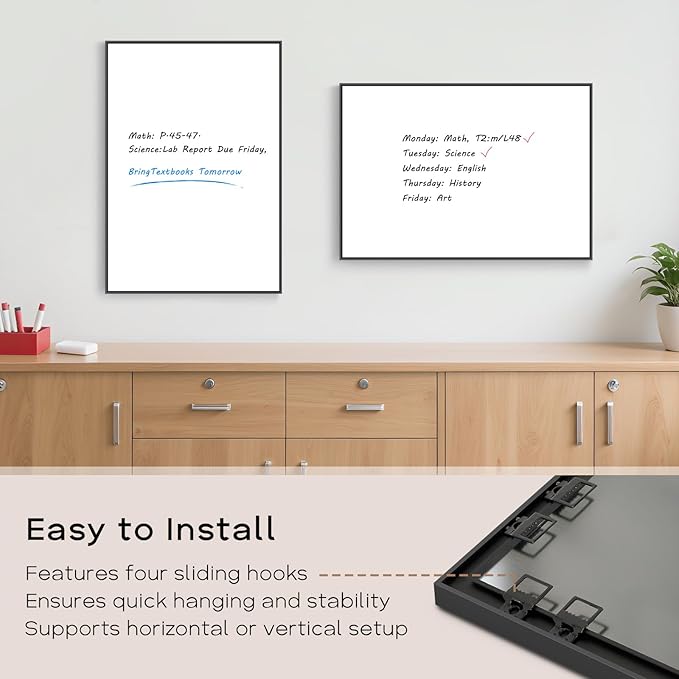 Dry Erase White Board, 30" x 20" Magnetic Whiteboard with Black Aluminum Frame, Hanging Writing Board for Home, Office, School