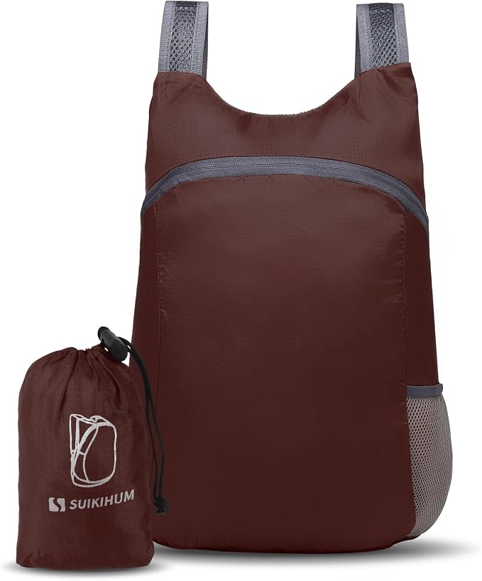 Ultra Lightweight Hiking-Daypack,Foldable Travel Packable Backpack | 20L Foldable Bag for Camping Cycling Outdoor,Day Pack for Men Women,Dark Red