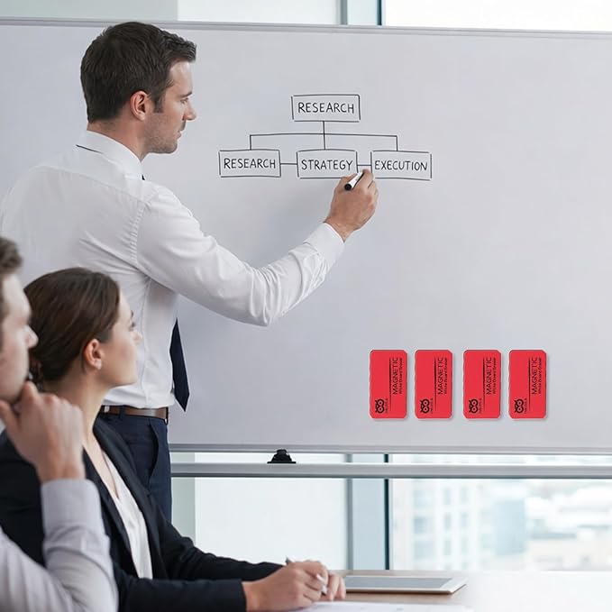 OWLKELA 8Pcs Whiteboard Erasers, Magnetic Dry Erase Eraser Ideal for School, Office, Classroom and Home, Red