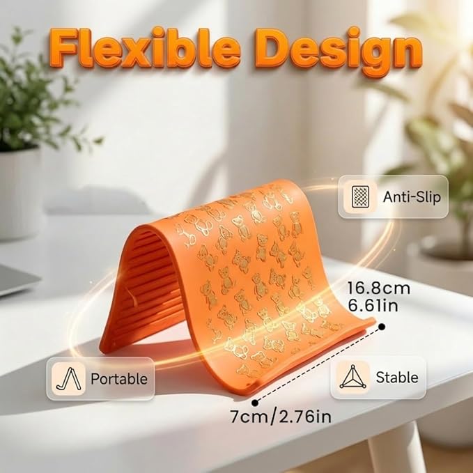 Silicone Phone Stand with Aluminum, Foldable Multi-Angle Adjustable Holder, Anti-Slip Desktop Stand for Phone Tablet Laptop, Portable Roll-Up Stand for Travel & Office (Green)