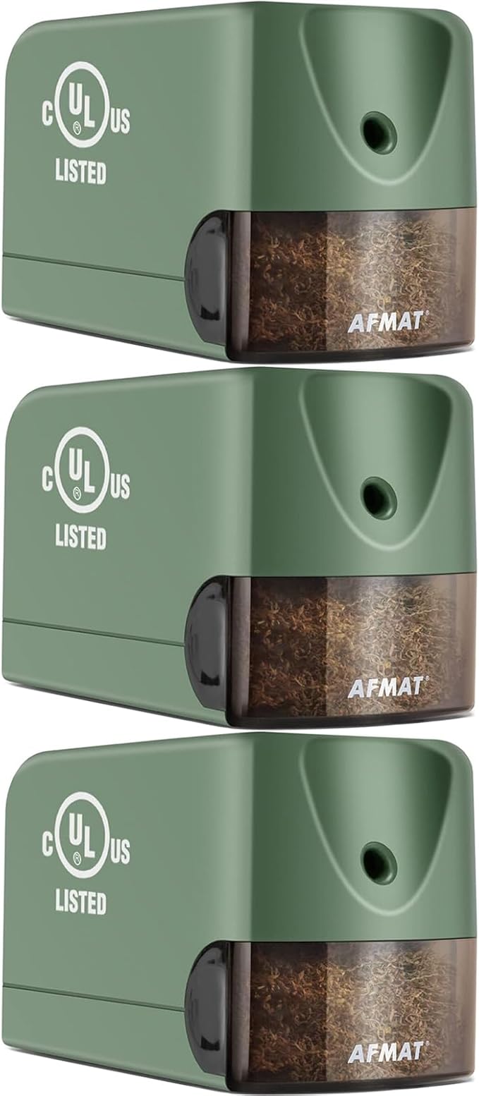 AFMAT 3 Pack Electric Pencil Sharpener, Heavy Duty Pencil Sharpener for Classroom, 6.5-8mm No.2/Colored Pencils, UL Listed, 10,000+ Sharpenings for Home, Office, School, PS105