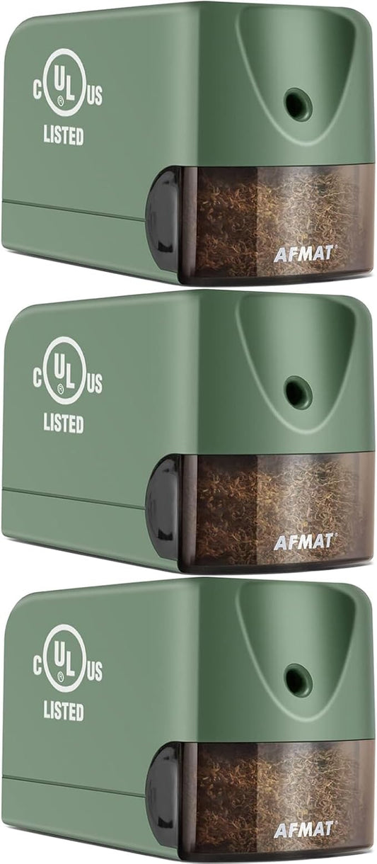 AFMAT 3 Pack Electric Pencil Sharpener, Heavy Duty Pencil Sharpener for Classroom, 6.5-8mm No.2/Colored Pencils, UL Listed, 10,000+ Sharpenings for Home, Office, School, PS105
