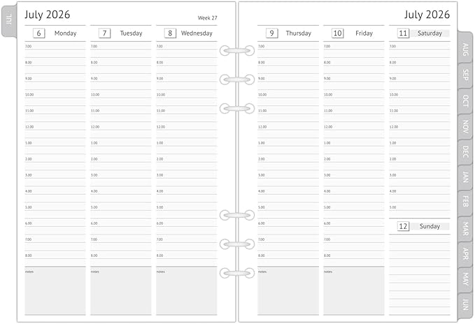 newestor 2026-2027 A5 Planner Inserts, Filofax A5 Compatible, Jul 2026 - Jun 2027, Weekly and Monthly Appointment Book Pages, Tabbed, 6 Holes