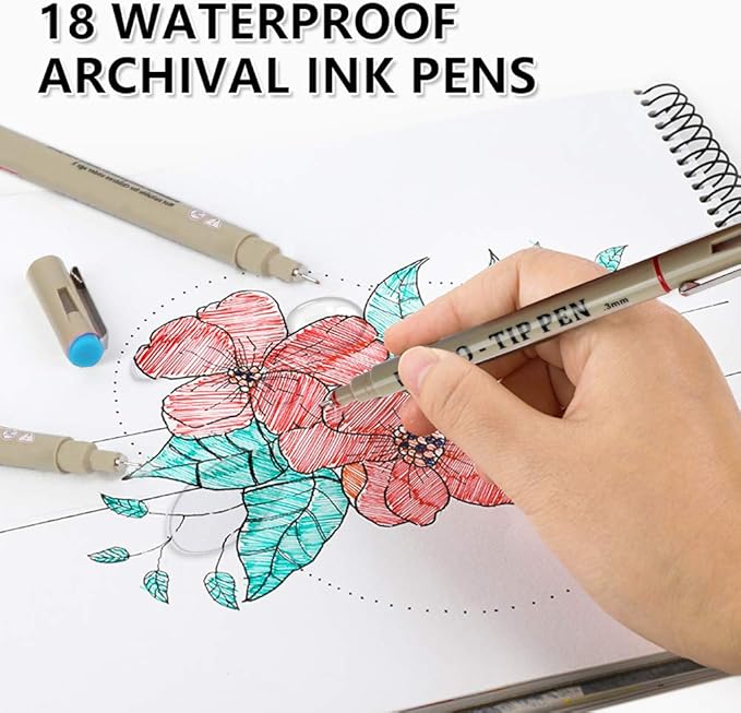 Shuttle Art 36-Pack Micro-line Pens - 11 Waterproof Archival Ink Colors in 0.3MM Felt Tip & 7 Blacks in 0.15-0.5MM For Journaling, Illustrating & Drawing