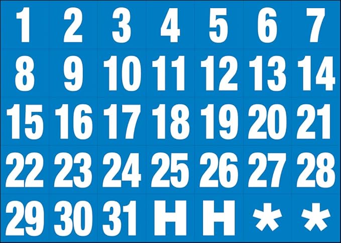 Magna Visual Calendar Dates 1" x 1" White on Blue Magnets