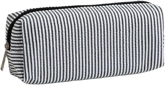 Cute Large Capacity Pencil Case | Aesthetic Striped Pencil Pouch for Office Supplies Organizer (Black)