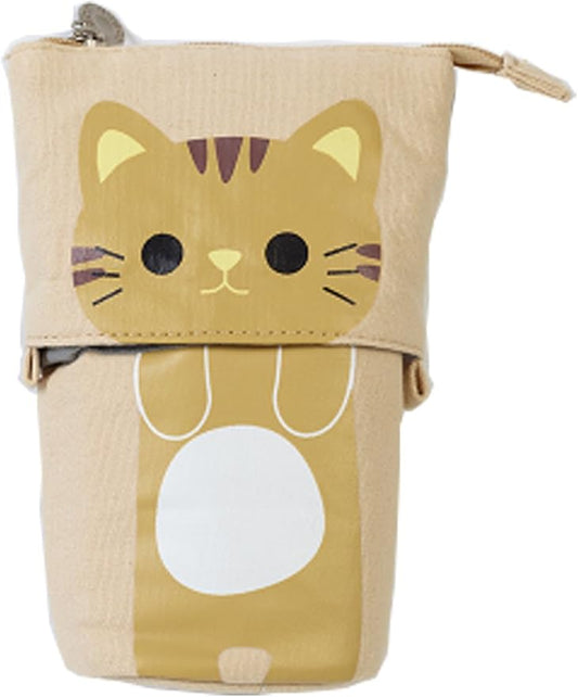iSuperb Standing Pencil Pouch Pencil Case Cute Cat Telescopic with Zipper Canvas Kwaii Cartoon Pencil Bag Stationery Box for Kids Girls Boys School Supplies 7.5 x 4.9 x 3.0inch/4.1x 3.0inch