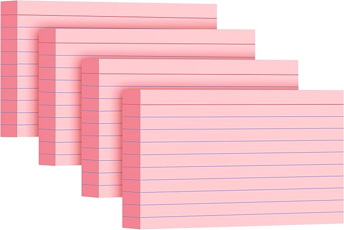 YIZUUN Pink Index Cards 3x5, 200 Pack, Ruled Index Cards, Flash Cards for Studying, Heavy Note Cards for Office, Home and School, 4 Packs of 50