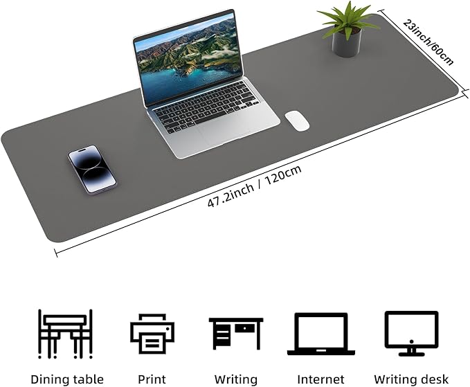 AFIING Cork Desk Mat 47" x 23.6", Dual-Sided Natural Cork & PU Leather Desk Pad, Non-Slip Waterproof Large Mouse Pad for Office, Home & Gaming (Dark Grey)