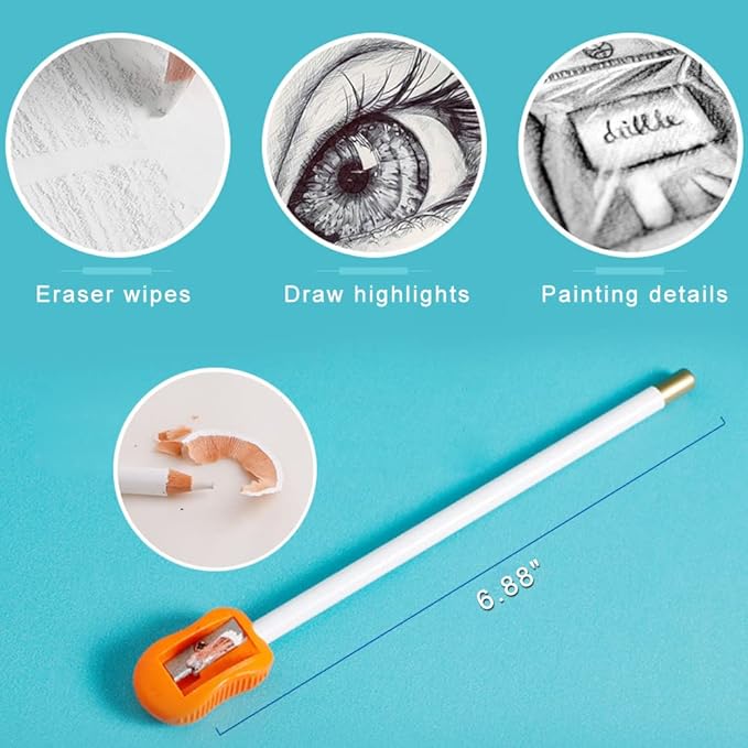leuapl Eraser Pencils Set for Artists, Wooden Sketch Professional Highlight Painting Eraser Pen for Sketching Charcoal Drawings, Revise Erasing Details for Students Limner, 6PCS