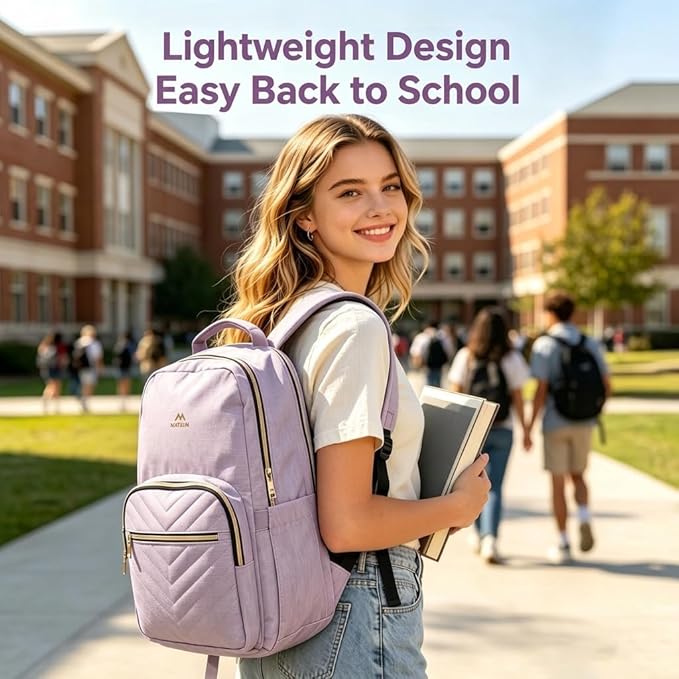 MATEIN 15.6 inch College School Bookbag for Women, Purple Laptop Backpack | Water Resistant, Stylish Student Computer Backpack for Girls, Anti Theft, for Campus, Nurse Daily, Carry Bag Daypack