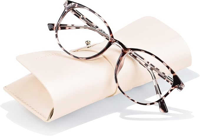 FONHCOO Stylish Blue Light Glasses Women Men Eyeglasses, TR90 Fashion Round Transparent Eye Glasses (Tortoise)