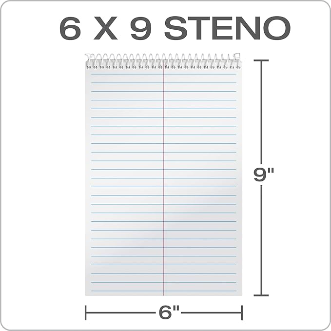 TOPS Spiral Steno Books 8 Pack, 6" x 9", Gregg Rule White Paper, Assorted Covers, 80 Sheets per Book/8 Books per Pack, Red, Black, Blue, Green (80219)
