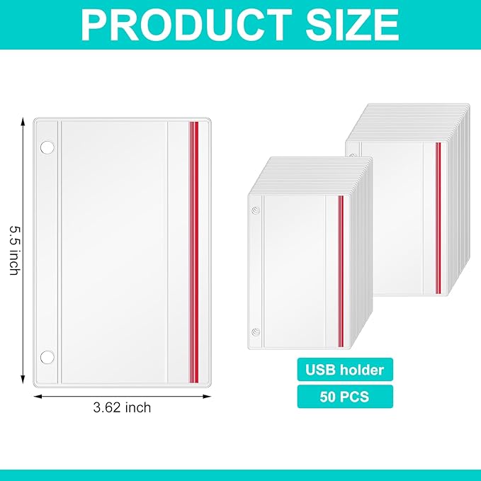 Affrolling 50 Pack Flash Drive Holder for 3 Ring Binders Clear Flash Drive Zipper Case Bulk Transparent Vinyl Plastic Binder Pockets USB Holder Storage Organizer Waterproof