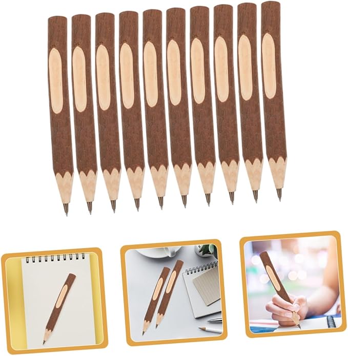 Wood Ballpoint Pens 17cm, 10pcs Small Natural Wooden Pens with Biodegradable Material, Convenient Writing Supply for Office and School Use
