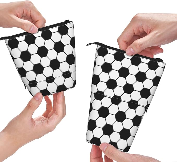 Soccer Kids Standing Pencil Case Girls Boys Telescopic Stationary Pouch with Zipper Large Capacity Stand up Pen Bag Portable Makeup Holder for Children School Students Office Supplies