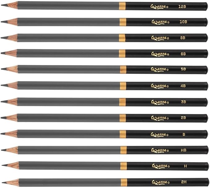Cezanne Graphite Drawing Pencils Set - Assorted Set of 12 Break-Resistant Graphite Lead, Easy-to-Sharpen Sketch Pencils, Master Artist Quality Graphite Pencils for Technical and Artistic Drawing