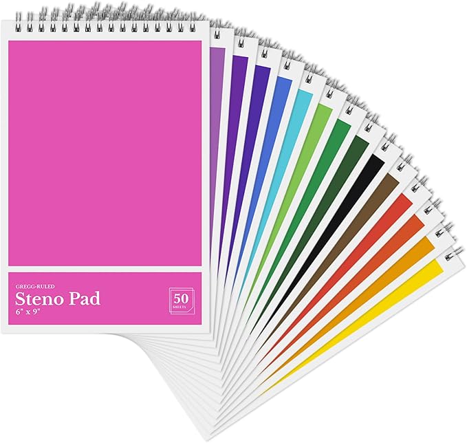 Steno Pads 6 x 9 Colored Spiral Steno Notebooks Gregg Ruled 15Pack