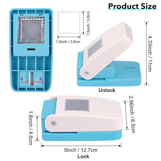 2 Pcs Large Stamp Punch, 1.5 inch Square Stamp Punch & 1.5x1.25inch Rectangular Postage Stamps Punches, Lever Paper Punches for Crafting, Craft Hole Puncher, Large Craft Puncher Stamps for Crafting