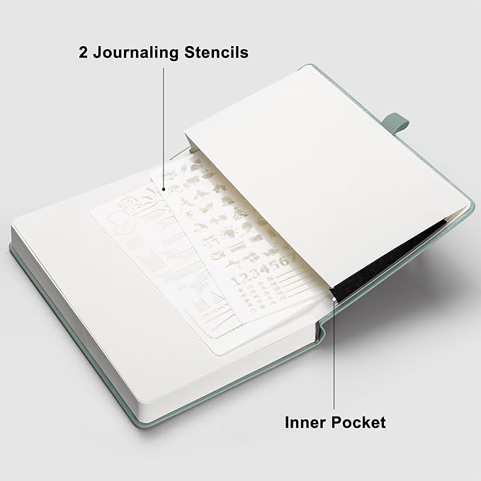 RETTACY Dotted Journal Notebook, 192 Pages, A5 Medium Size (5.7'' x 8.3''), Leather Hardcover, 100 GSM Thick Paper, for Journaling, Planning, Tracking (Blue-gray)