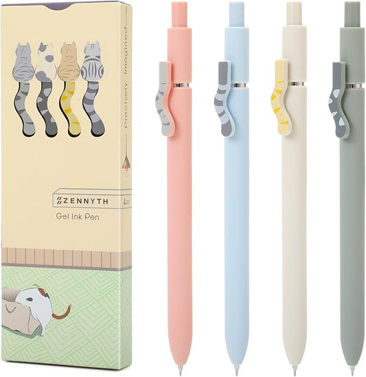 FIOVER Cat Pens,4Pcs 0.5mm Quick Dry Black Ink Fine Point Smooth Writing Pens, High-End Series Ballpoint for Journaling Note Taking, Cat Lover Gifts for Women