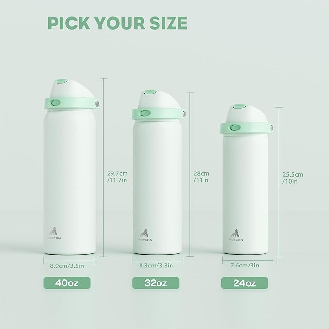 POWCAN 32 oz Sports Water Bottle for Workout: Spill Proof Lid with Straw, Double Walled, BPA-Free, Insulated Stainless Steel Flask for Camping, Hiking, Climbing, Travel, Outdoors (Mint Green)