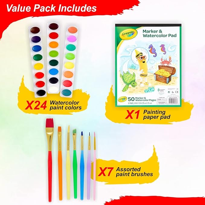 Watercolor Paint Set – 24 Watercolor Paint, 50 Sheets Water Color Paper Pad, 7 PaintBrushes for Kids – Complete Water Color Painting Kids Supplies Set, Gifting Bundle