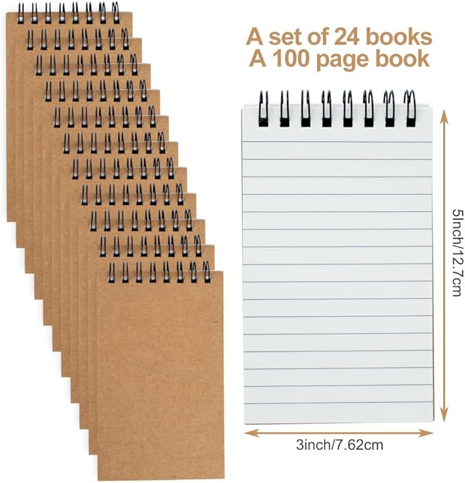 wavamawa Memo Pads 24 packs, Small 3x5 Spiral Notepads, Office Style Mini Notebook, Small Notepad Pocket Size, Pocket Notebooks for Home, College, Work or School - Lined College Ruled Paper