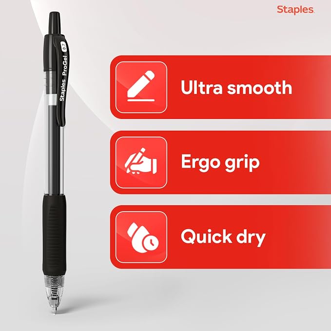 Staples ProGel Retractable Gel Pens, Fine 0.7mm, Black Ink, 36-Pk | Smooth-writing, quick-dry ink for everyday office and classroom stocking.
