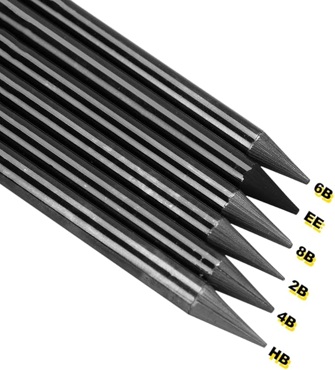 SIQITECHNO 6Pcs Woodless Graphite Pencils HB 2B 4B 6B 8B EE Drawing Sketching Pencils for Shading Blending Sketching Black Charcoal Pencils Drawing Pencils Art Supplies Set for Artists