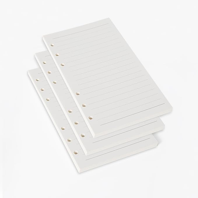 A6 Format Refill Paper (171x94mm) - 135 Sheets 8mm Lined Notebookpaper, 100GSM Thick Cream White Papers, 6-Ring Binder Refill for A6 Planners, Journals, and Organizers
