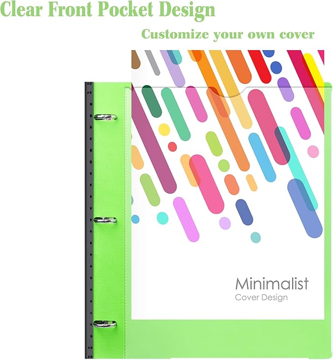 INFUN All-in-one Telescoping Binder Notebook - 2PCS，Refillable 3 Ring Notebook Binder with 1 Plastic Movable Pocket Folder,5 Plastic Subject dividers and Graph Paper and College Ruled Paper - Green