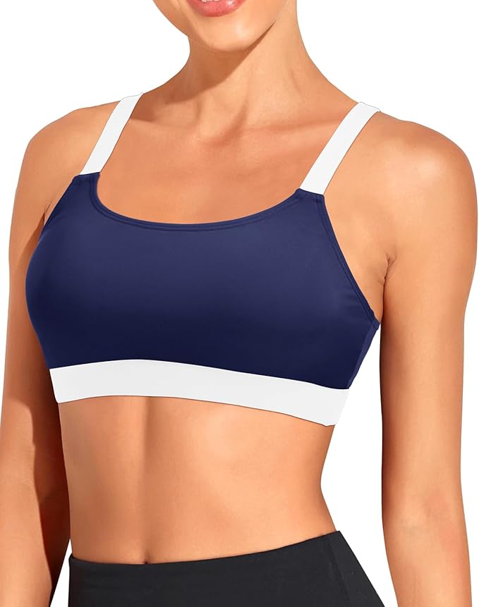Tempt Me Women Sports Bra Bikini Tops Scoop Neck Bathing Suits Top Padded Swim Crop Tops Only