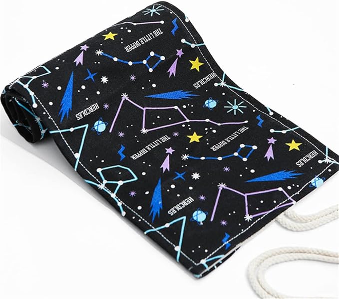 DIYOMR 24/36/72 Slots Pencil Wrap Pencil Rolls, Artist Colored Pencils Roll Up Bag Short Brushes Pouch Case Pencils Organizer for Drawing Coloring and Sketching (Constellation, 36slots)