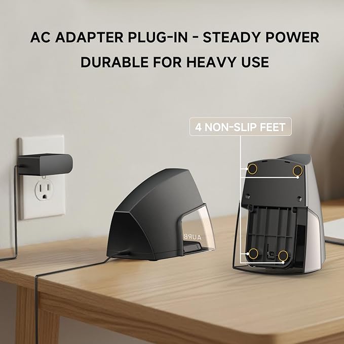 Electric Pencil Sharpener for 6 to 8 mm Pencils Helical Blade Fast 4 Second Sharpening Large Shavings Bin Non Slip Feet Safe Design for Classroom Office and Home(S1131)