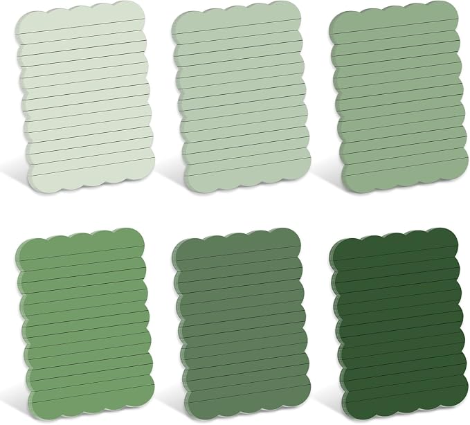 AnyDesign 12Pcs Scalloped Sage Green Sticky Notes 4 x 6 Inch Gradient Green Self Adhesive Lined Notepad Removable Memo Pad for Classroom Office Home School Party Supplies