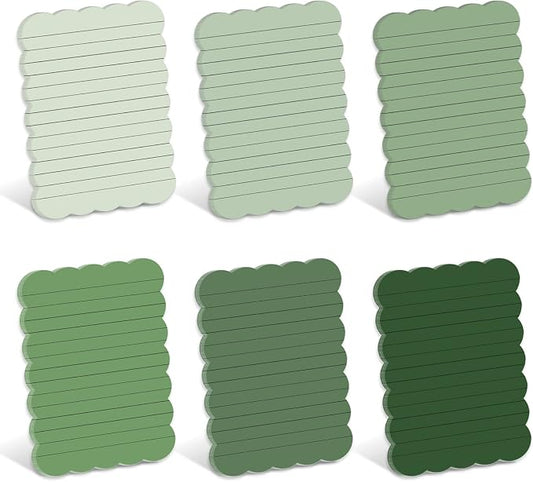 AnyDesign 12Pcs Scalloped Sage Green Sticky Notes 4 x 6 Inch Gradient Green Self Adhesive Lined Notepad Removable Memo Pad for Classroom Office Home School Party Supplies