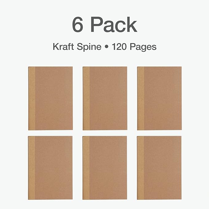 Oxford Composition Notebook 6 Pack,Notebooks for School, School Supplies, School Journal, Comp Book, College Ruled Paper, 5.75 x 8 Inches, Small Size, 60 Sheets, Kraft Covers (63831)