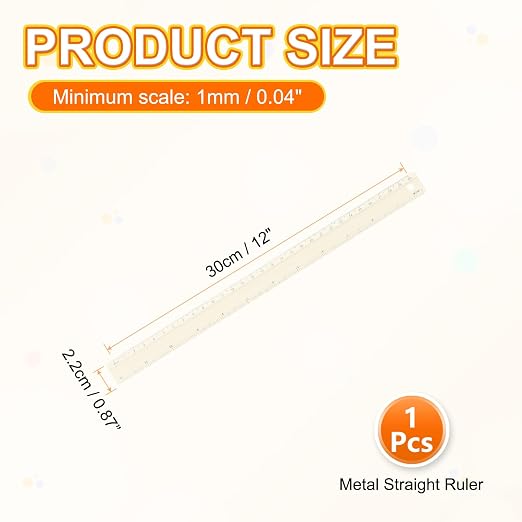 HARFINGTON Metal Straight Ruler 12 Inch(30cm) Metric Aluminum Alloy Measuring Rulers Scale Tool with Hole for Measure Study Reading Classroom Office, Beige