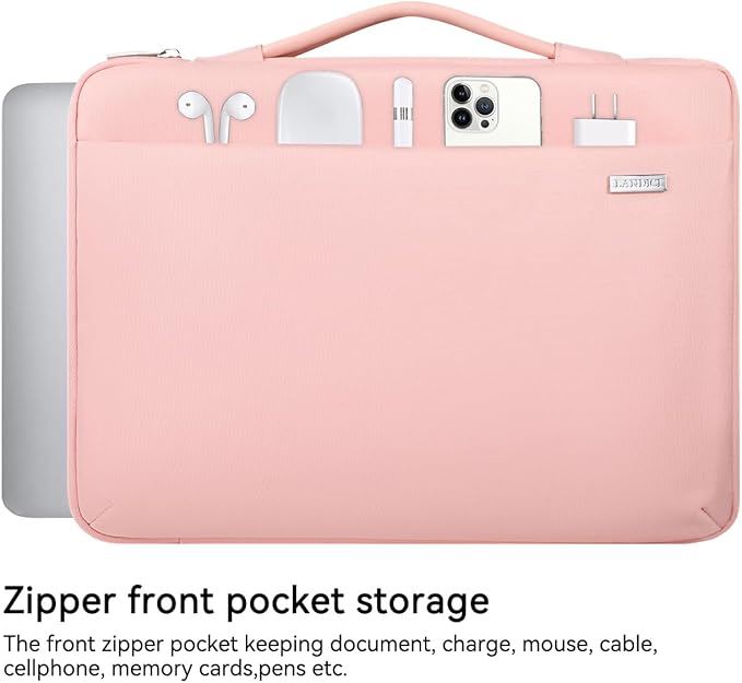 LANDICI 360°Laptop Sleeve Case 14 15 Inch Compatible with MacBook Air 15 M2/M3/M4 2022-2025, MacBook Pro 15, Hp chromebook 14, Waterproof Computer Bag Cover with Handle, Pink