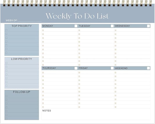 Weekly To Do List Notepad, Undated Planner with 52 Sheets (8.5''x11''), Desk Weekly Planner for Women & Man, Home School & Work