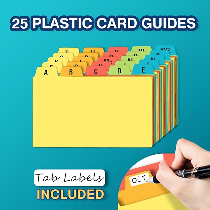 H4D 3x5 Index Card Holder with 100 Heavyweight Ruled Index Cards and 25 Plastic Dividers, Teal