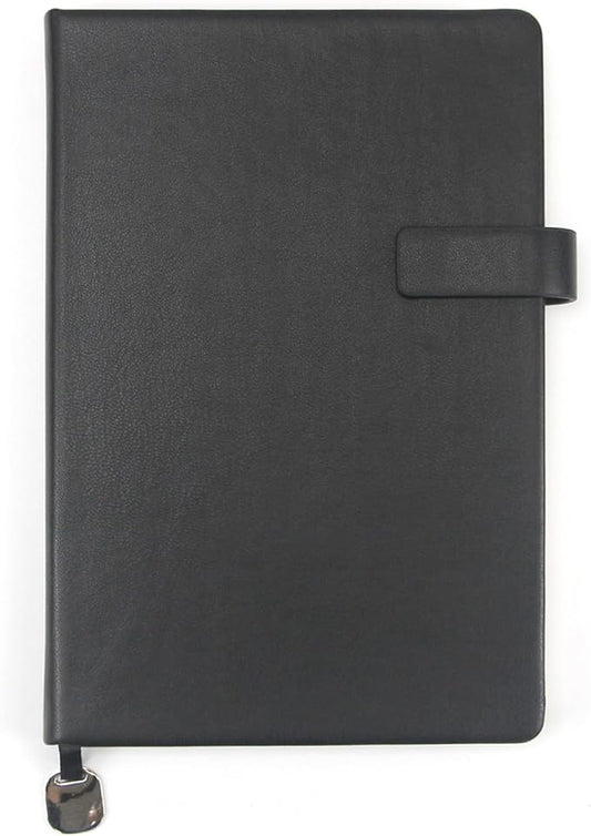 A5 Hard Cover Notebook with Pen Holder, Gold Edges & 180° Lay Flat - Large 5.7x8.4 Blank, Gift Box - Durable Journal for Office, Study, Travel - Writers, Students (Black)