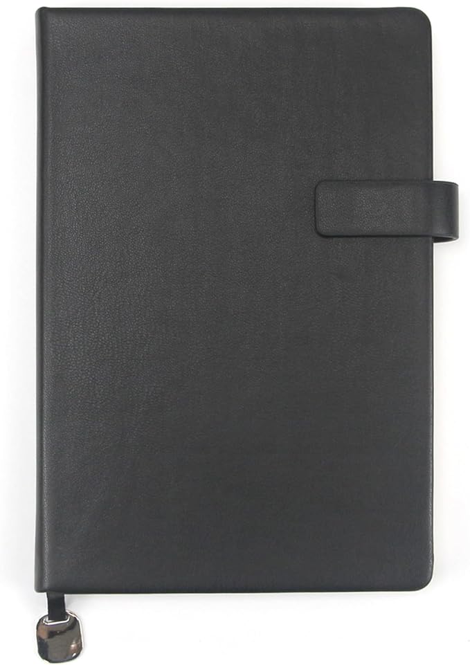 A5 Hard Cover Notebook with Pen Holder, Gold Edges & 180° Lay Flat - Large 5.7x8.4 Dot Grid, Bookmark, Gift Box - Durable Journal for Office, Study, Travel - Writers, Students(Black)