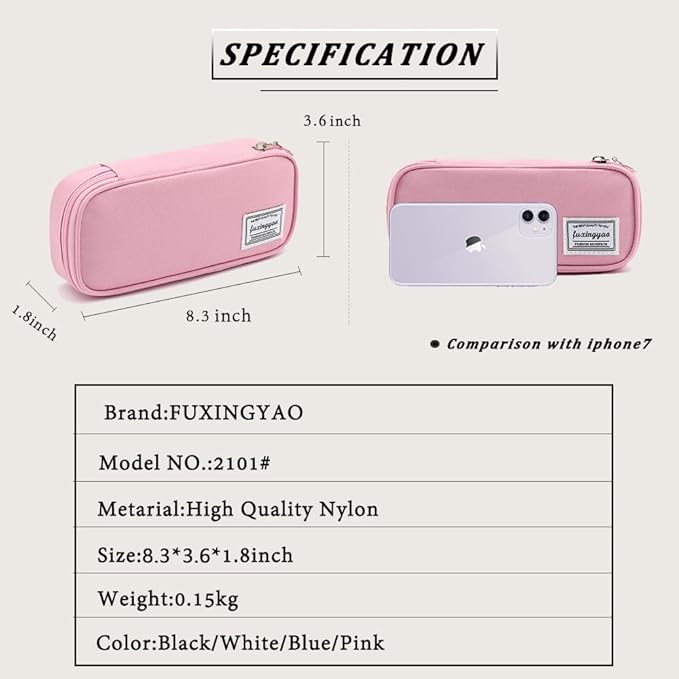 FUXINGYAO Pencil Case, Multi- Slot Pencil Pouch, Portable Pencil Bag, Pen Case for& Office(pink)