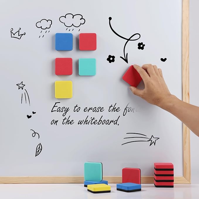 XKDOUS 12 Pack Dry Erase Eraser, Magnetic Whiteboard Eraser, Small White Board Eraser for Kids, Dry Erase Board Eraser, Mini Dry Erase Erasers Perfect for Classroom(4 Color, 2 x 2 Inch)