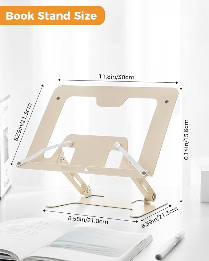 Honagu Adjustable Laptop Stand for Desk, Metal Foldable Laptop Riser, Portable Desktop Book Stand Holder, Ergonominc Computer Notebook Stand Compatible with 10-15.6” Laptops (Milky White)