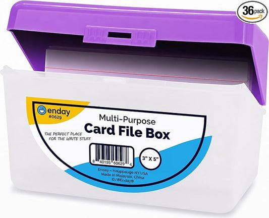 Enday Index Card Box Purple 3x5 Index Card Holder, Index Card Organizer, Flash Card Holder, Holds 250 Cards. (36 PC)