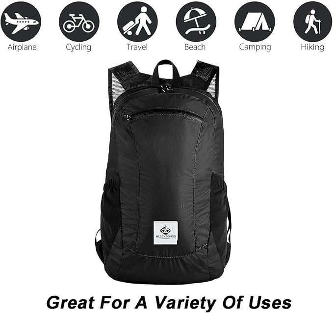 Small Backpack 18L Lightweight Packable Backpack for Travel, Airplane Travel Hiking Daypack(Black)