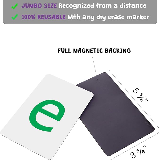 Attractivia Magnetic Big Alphabet ABC Flash Cards - 36 Sturdy Lowercase Large Letters(3 Sets of Vowels) - for Classroom Teachers, Homeschool, ESL, Kids and Adults